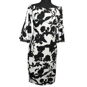 Premiere Armour 3/4 Bell Sleeve‎ Floral Sheath Dress Off the Shoulder Size 10